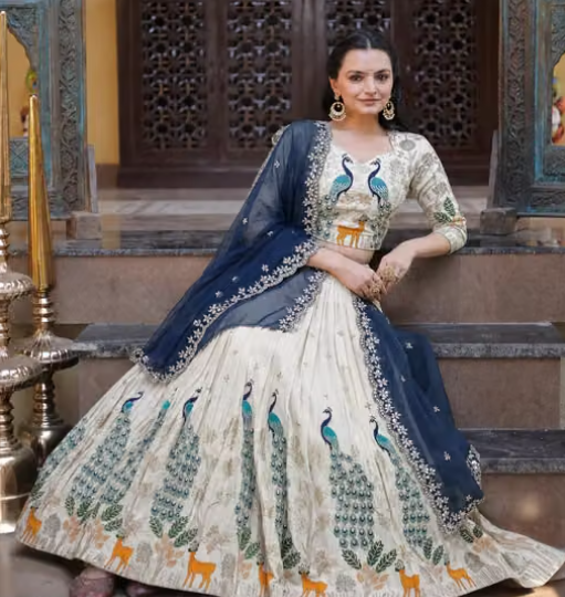 Clysta Chinnon Peacock Work Lehenga Choli with Dupatta