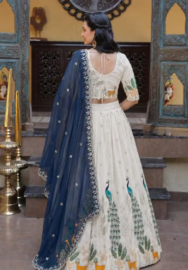 Clysta Chinnon Peacock Work Lehenga Choli with Dupatta