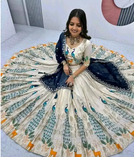 Clysta Chinnon Peacock Work Lehenga Choli with Dupatta