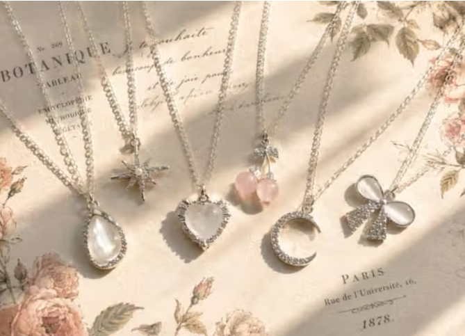 CLYSTA Set of 6 Korean Silver-Plated American Diamond Charm Pendant Necklaces for Women & Girls