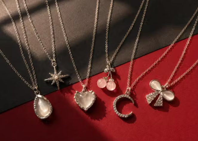 CLYSTA Set of 6 Korean Silver-Plated American Diamond Charm Pendant Necklaces for Women & Girls