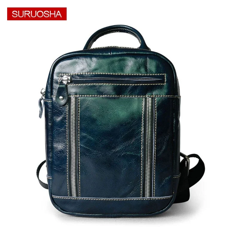 Leather - Trimmed Women's Handle Bags in Denim for a Casual and Cool AppearanceWomen Genuine Leather Backpack Blue Sea