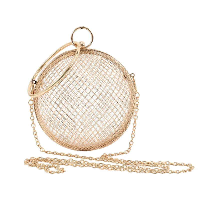 Rattan Women's Handle Bags in Cream for a Beachy and Summer - Ready LookHollow Metal Ball women shoulder bag gold