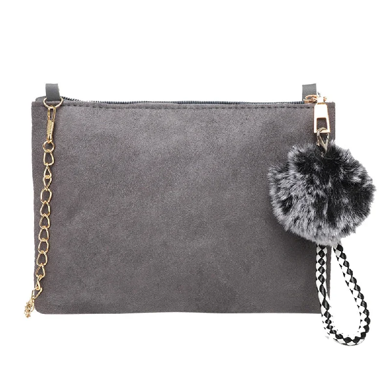 Women's Handle Bags with a Hidden Pocket for Valuables in KhakiWomen Hairball Clutch Bag Solid Color Street Style  Sued Clutch