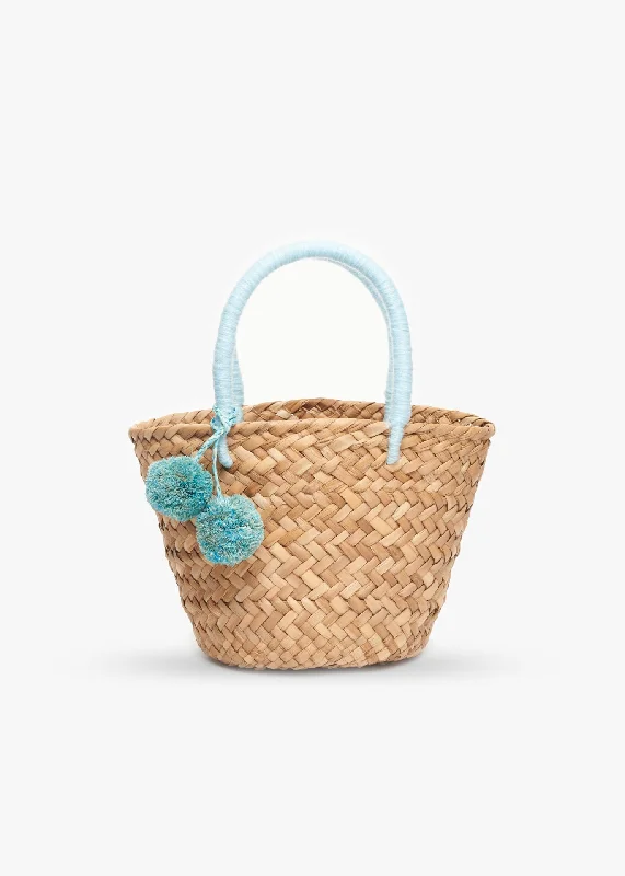 Mini St Tropez Pom Pom Straw Tote