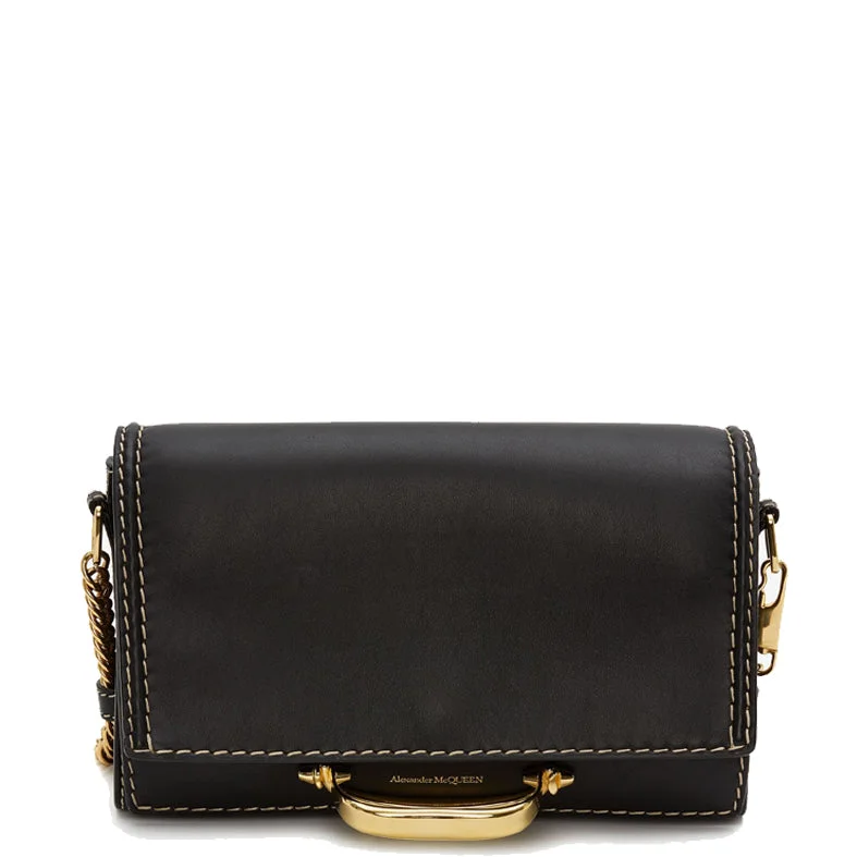 Crossbody Shoulder Bag in Black Leather with Gold Hardware for Night OutsThe Story Chain Shoulder, Black