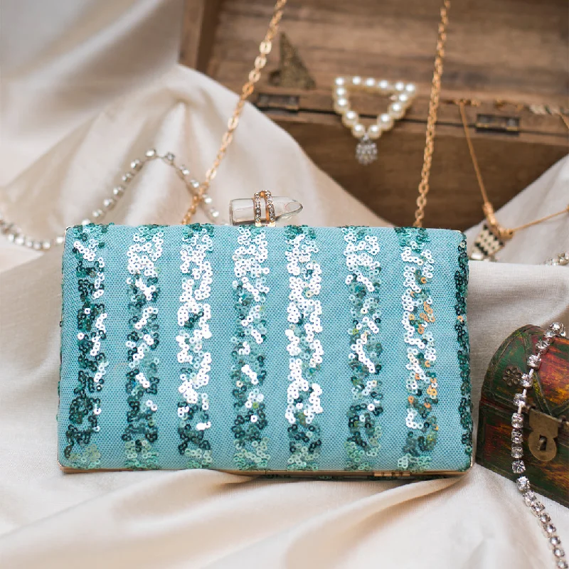 Snake - Skin Effect Clutch in Green for Exotic PartiesArtklim Bright Blue Sequin Clutch