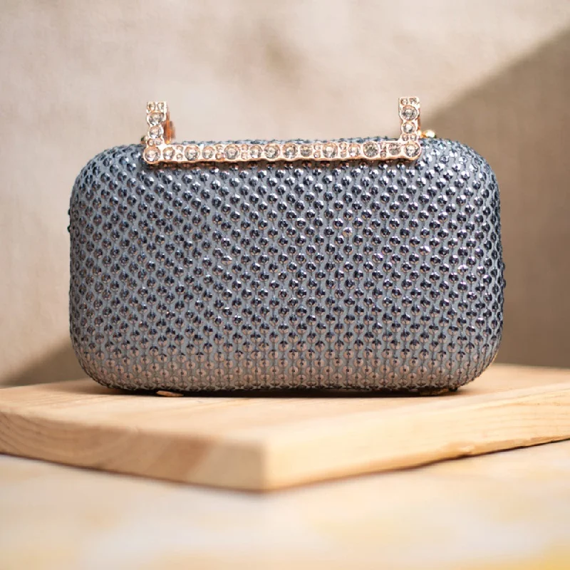 Quilted Leather Evening Bag in Gray for Sophisticated EventsArtklim Grey Sequins Fabric Party Clutch