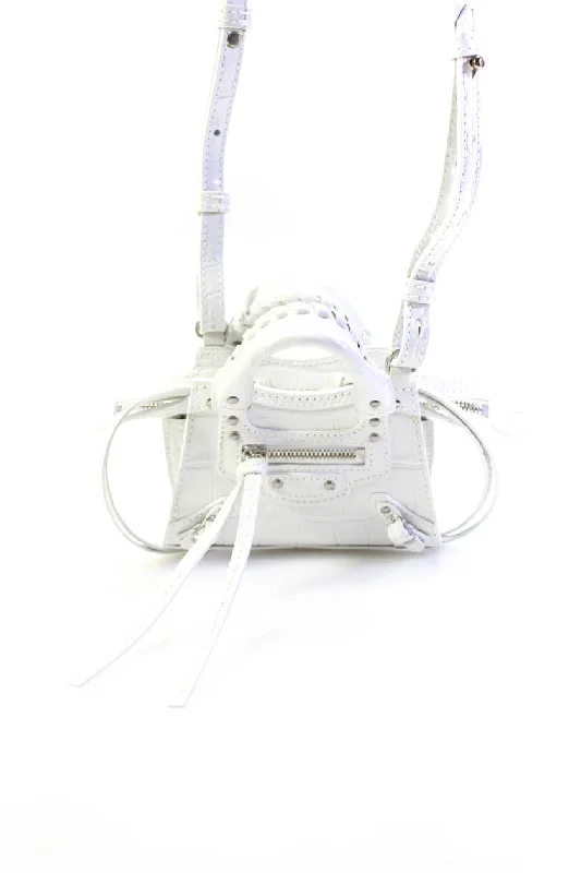 Women's Crossbody Bag with Magnetic Closure in White for Quick AccessBalenciaga Extra Supple Embossed Leather Super Nano City Crossbody Handbag White