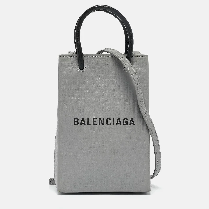 Women's Crossbody Bag with Multiple Compartments in Gray for Organized Daily UseBalenciaga Grey/black Leather Shopping Phone Holder Crossbody Bag