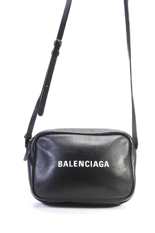 Waterproof Nylon Crossbody Bag in Navy Blue for Outdoor Hiking TripsBalenciaga Women's  Zip Closure Ville Logo Leather Crossbody Handbag Black