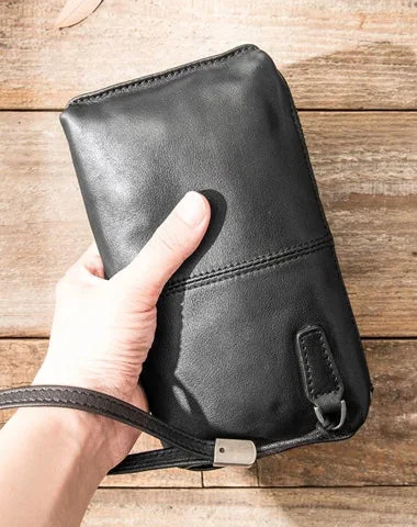 Women's Card Cases with a Hidden Compartment for Secret Storage in GrayBlack Leather Mens Long Zipper Clutch Wallet Wristlet Bag Long Wallet Phone Purse for Men