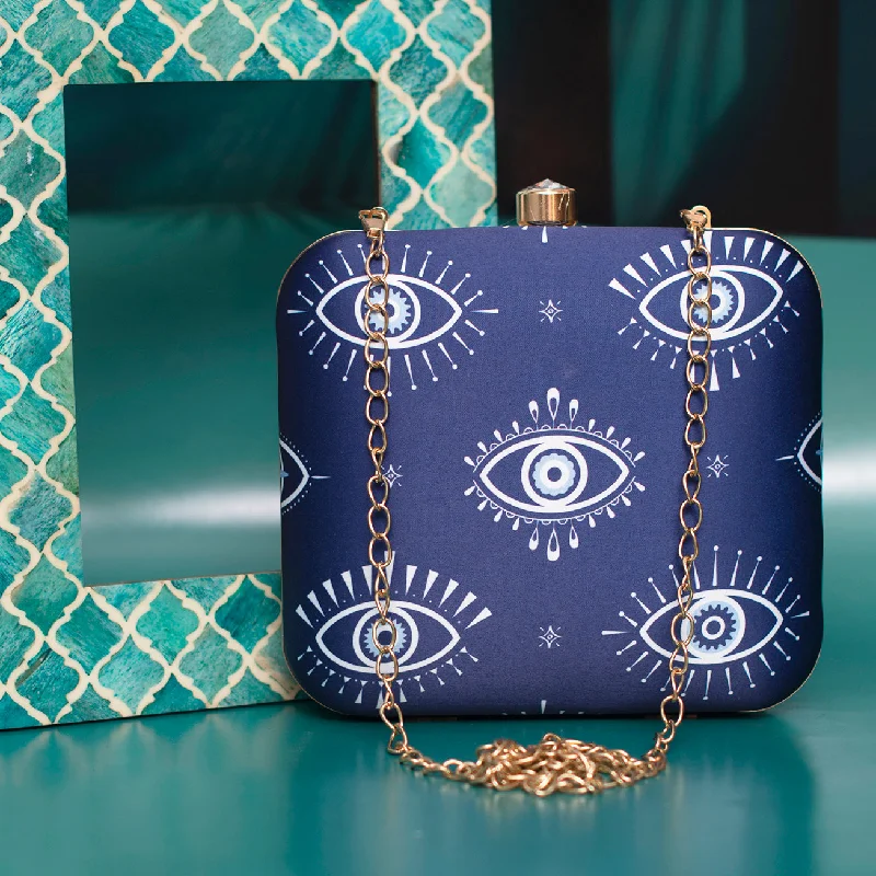 Snake - Skin Effect Clutch in Green for Exotic PartiesBlue Evil Eye Printed Clutch