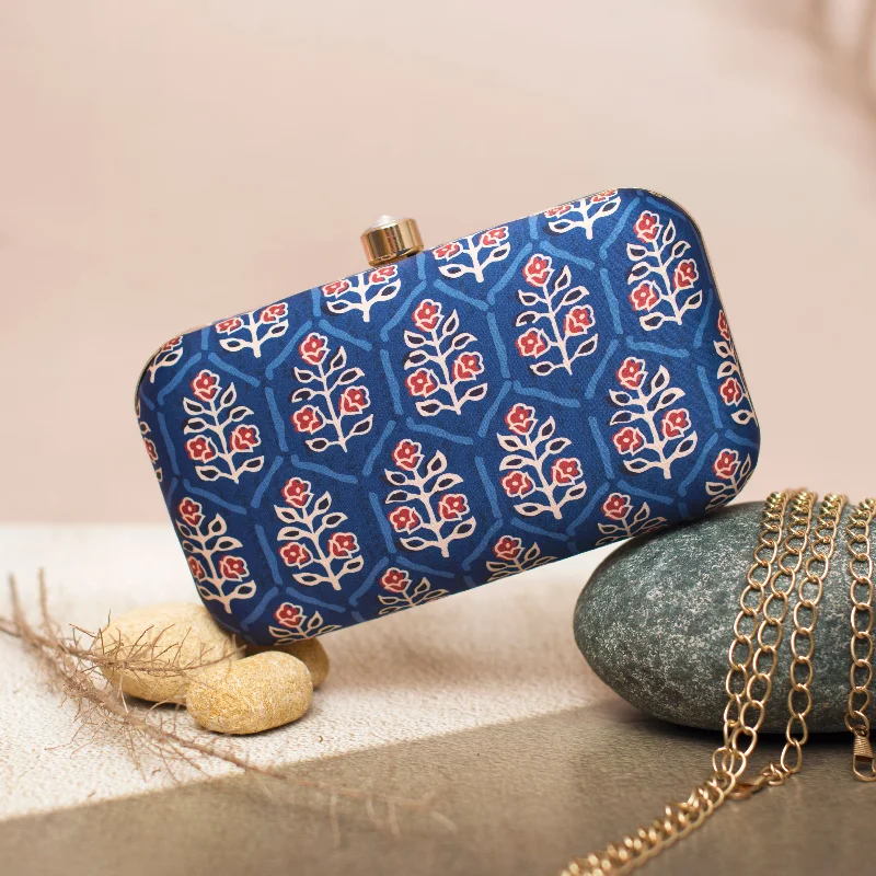 Geometric - Patterned PVC Evening Bag in Multicolor for Trendy Nights OutBlue Floral Printed Clutch