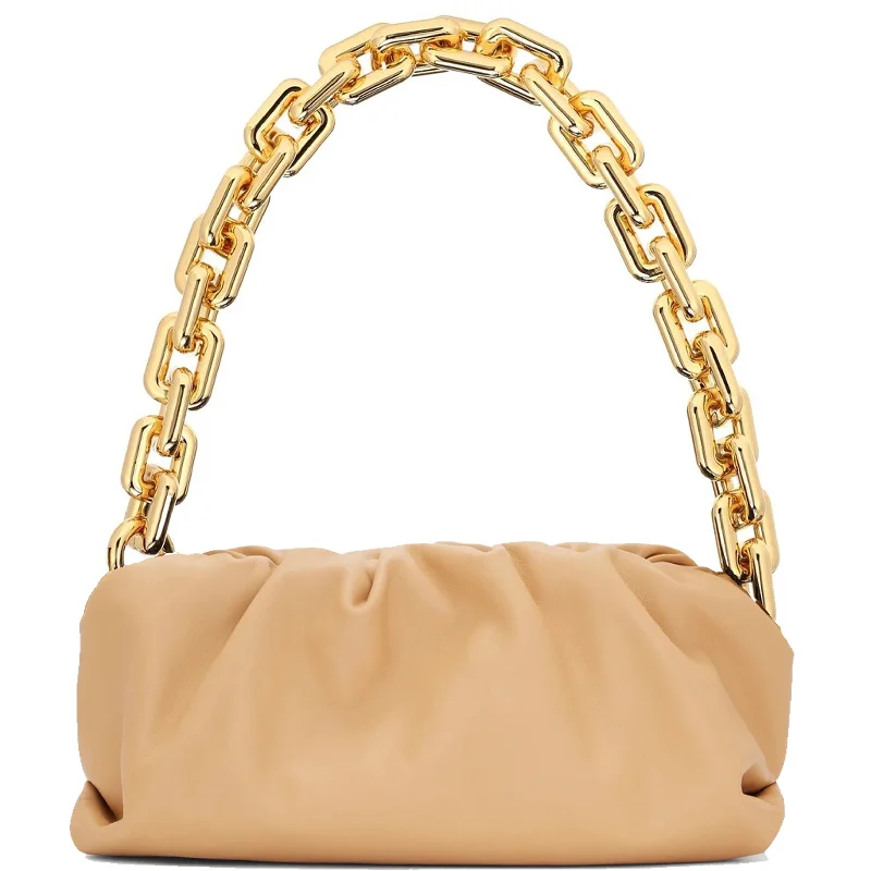 Shoulder Bag with Geometric Pattern in Multicolor for a Contemporary StyleChain Pouch Smooth, Almond/Gold