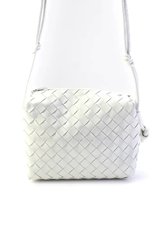 Women's Crossbody Bag with RFID - Blocking Pocket in Black for Safe TravelBottega Veneta Womens Camera Intrecciato Patent Leather Crossbody Medium White Handbag