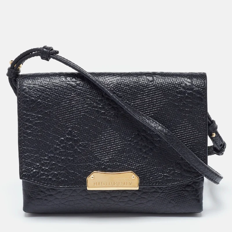 Women's Crossbody Bag with Chain Strap in Gold for a Glamorous TouchBurberry Black Embossed Check Leather Small Langley Crossbody Bag