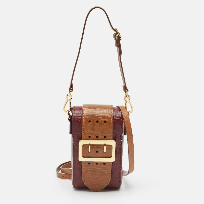 Plus - size Women's Crossbody Bag in Burgundy for Ample StorageBurberry Burgundy/brown Leather Buckle Vertical Crossbody Bag