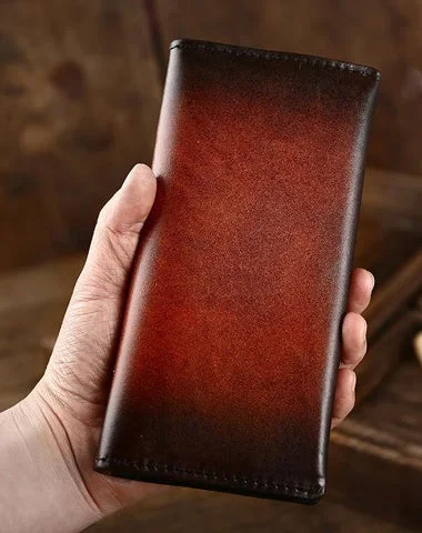 Convertible Women's Card Cases that Double as Keychains in Gold for Added FunctionalityCasual Retro Leather Mens Wine Red Slim Long Wallet Light Beige Bifold Card Wallet Clutch Wallet For Men