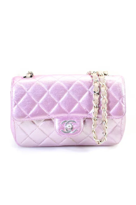 Geometric - Printed PVC Crossbody Bag in Multicolor for Trendy Street StyleChanel Womens Quilted Pearlescent Leather Faux Turnlock Crossbody Handbag Pink