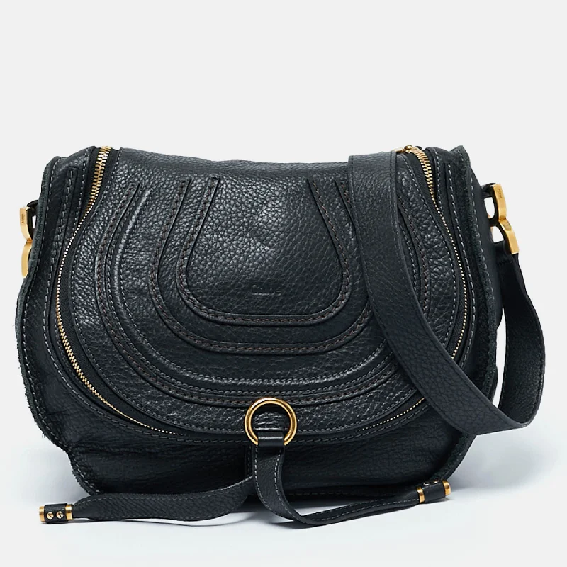 Leather - Trimmed Denim Crossbody Bag in Blue for a Vintage - Inspired LookChloe Black Leather Medium Marcie Crossbody Bag