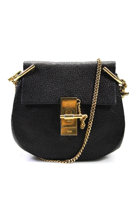 Women's Crossbody Bag with Chain Strap in Gold for a Glamorous TouchChloe Womens Mini Leather Flap Chain Piston Drew Bag Crossbody Handbag Black