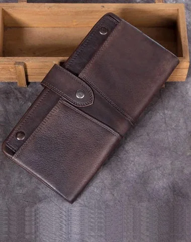 Women's Card Cases with a Hidden Compartment for Secret Storage in GrayCoffee Vintage Mens Leather Bifold Long Wallet Brown Phone Clutch Purse for Men