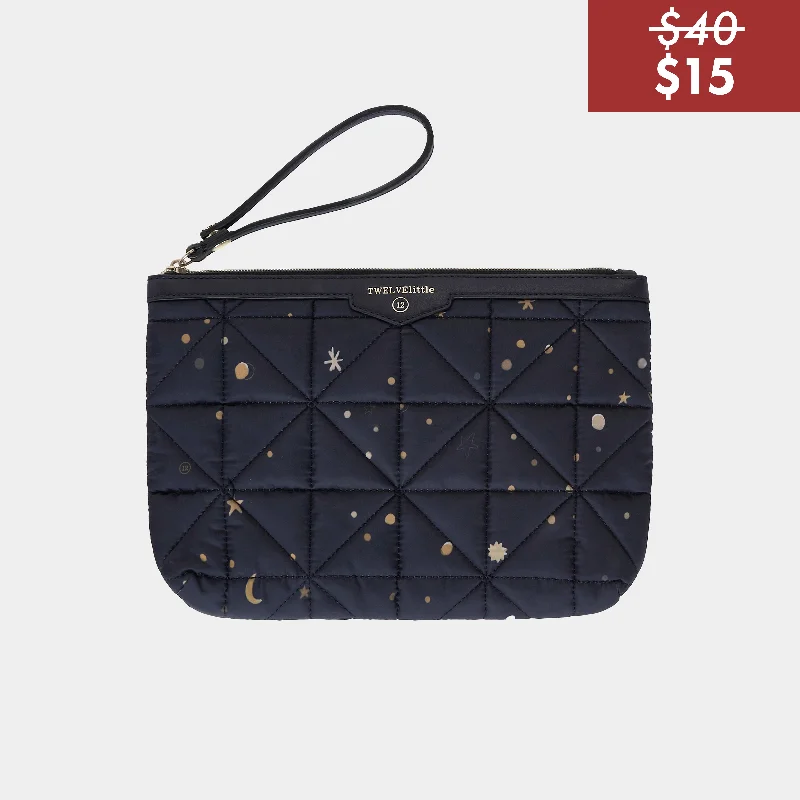 Quilted Leather Evening Bag in Gray for Sophisticated EventsCompanion Diaper Pouch in Midnight Print