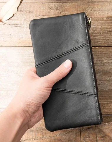 Travel - Sized Women's Wallet in Red with a Currency Compartment for Abroad TripsCool Black Leather Mens Slim Long Zipper Clutch Wallet Long Wallet Phone Bag for Men