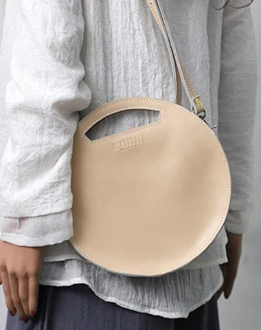 Women's Crossbody Bag with Multiple Compartments in Gray for Organized Daily UseCute Round LEATHER Handbag White WOMEN Circle SHOULDER BAG Small Crossbody Purse FOR WOMEN