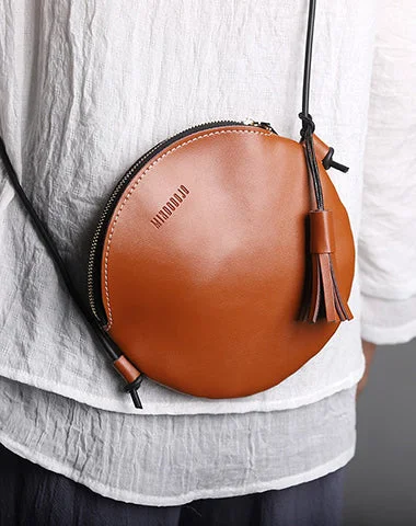 Women's Crossbody Bag with Multiple Compartments in Gray for Organized Daily UseCute Round LEATHER Slim Side Bag Brown WOMEN Circle SHOULDER BAG Small Crossbody Purse FOR WOMEN