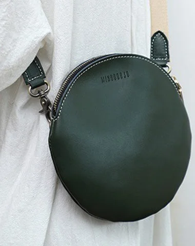 Women's Crossbody Bag with RFID - Blocking Pocket in Black for Safe TravelCute Round LEATHER Small Side Bag Green WOMEN Circle SHOULDER BAG Small Crossbody Purse FOR WOMEN