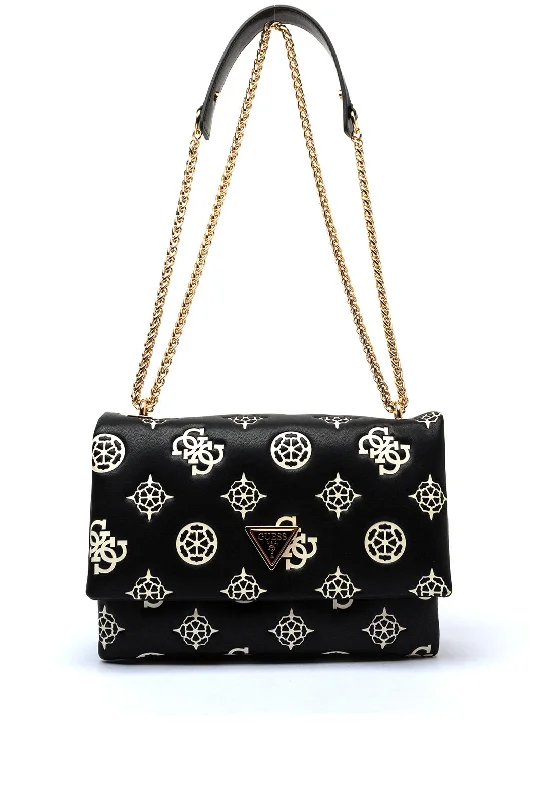 Leather Shoulder Bag with Magnetic Closure in Black for Quick AccessGuess Deesa Peony Medium Shoulder Bag, Black