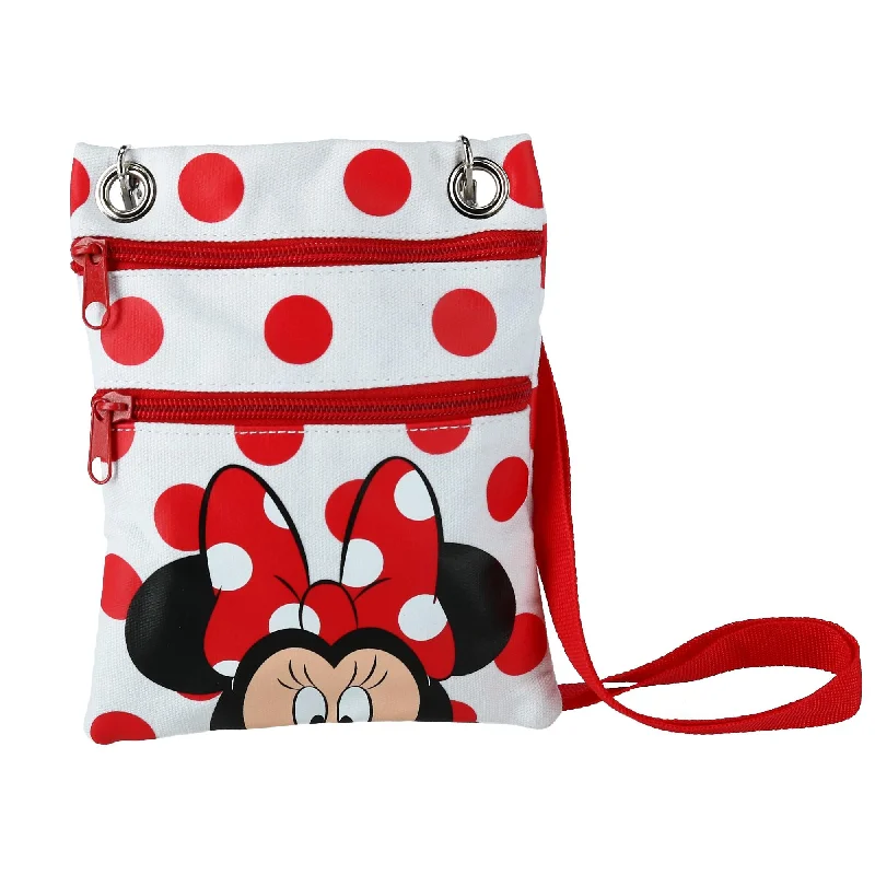 Women's Crossbody Bag with Multiple Compartments in Gray for Organized Daily UseDisney Minnie Mouse Polka Dot Passport Crossbody Bag