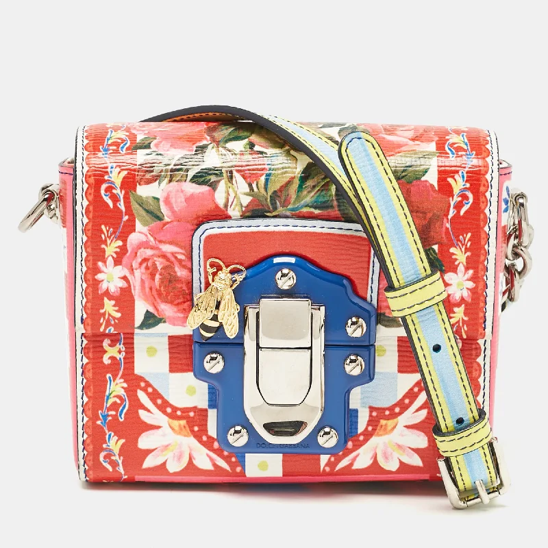 Medium - sized Canvas Crossbody Bag in Beige with Floral Print for Spring OutingsDolce & Gabbana Multicolor Print Leather Mini Lucia Crossbody Bag