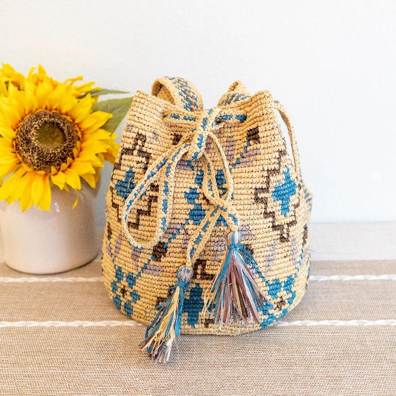 Leather - Trimmed Denim Crossbody Bag in Blue for a Vintage - Inspired LookElena Handbags Women's Raffia Straw Wayuu Crossbody Bucket Bag