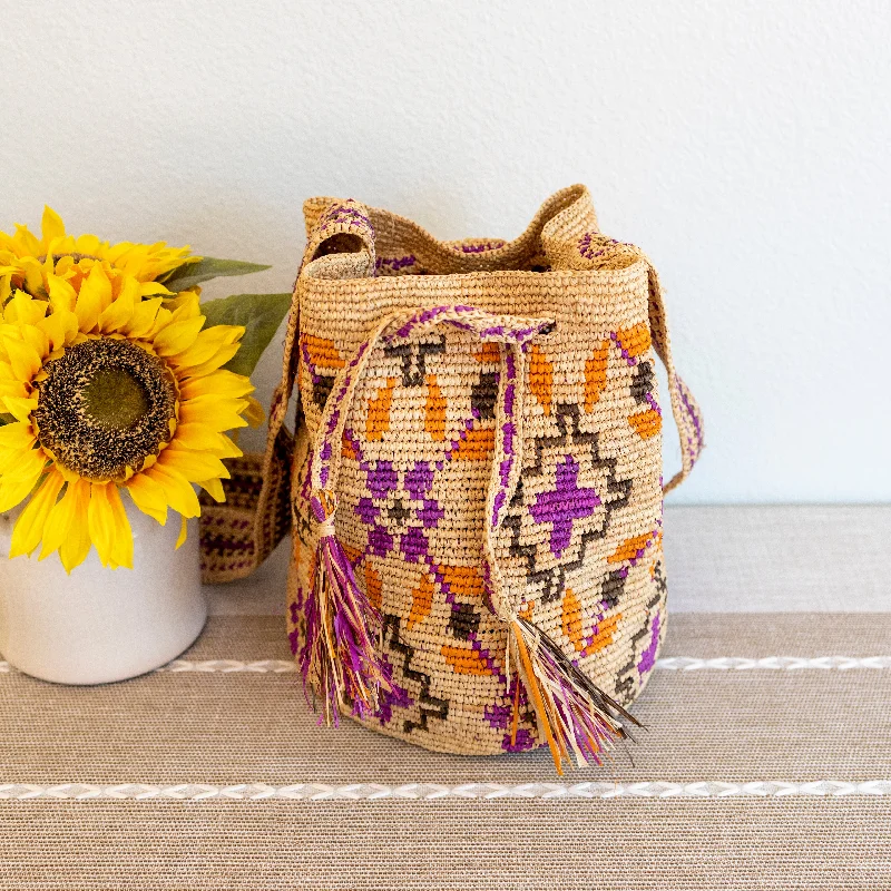 Women's Crossbody Bag with Multiple Compartments in Gray for Organized Daily UseElena Handbags Women's Raffia Straw Pink Wayuu Crossbody Bucket Bag