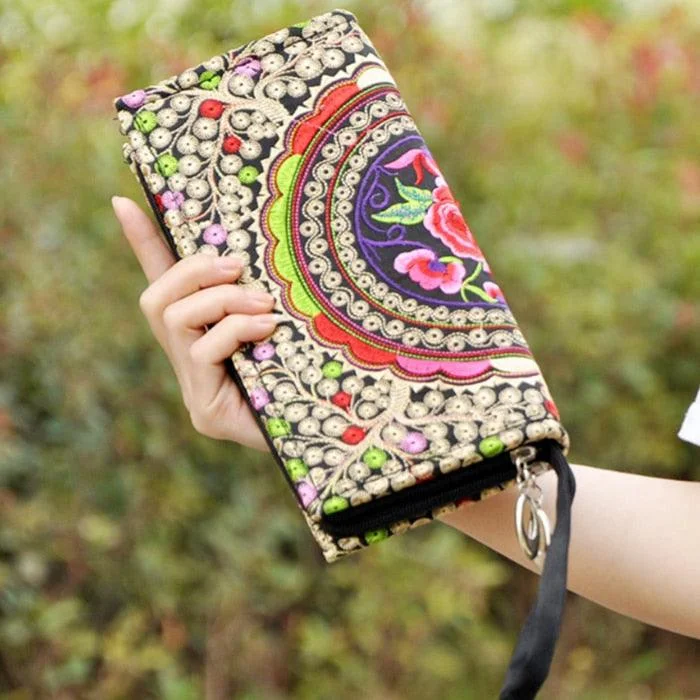 Floral - Printed Satin Clutch in Pink for Spring GalasEthnic Embroidery Canvas Day Clutch Bag