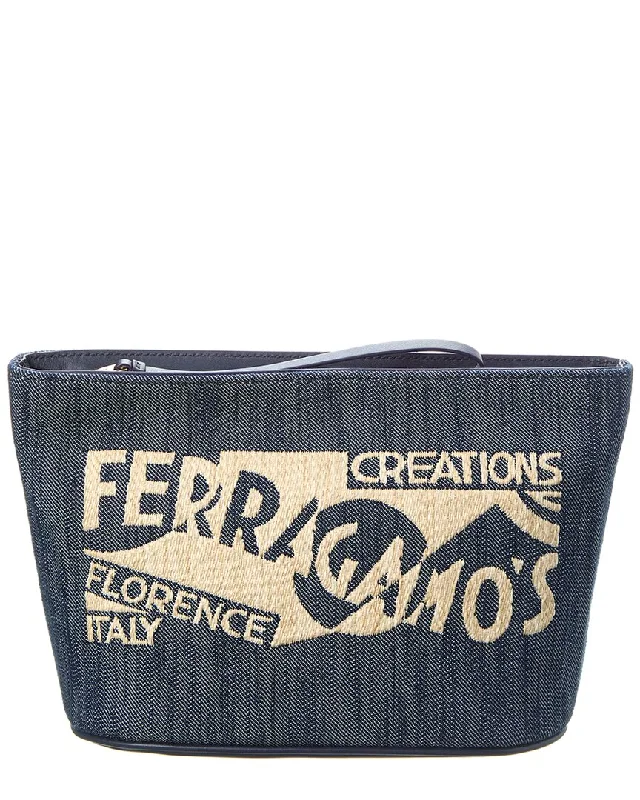 Women's Lizard - Print Clutch in Brown for a Chic LookFerragamo Logo Raffia & Leather Pouch