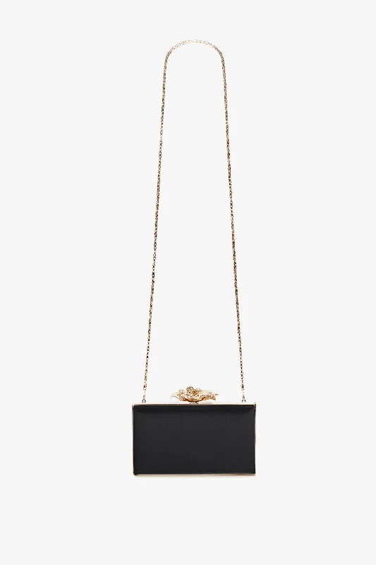 Metallic Shoulder Bag in Gold for Special OccasionsFrame Flower Minaudiere Bag in Black