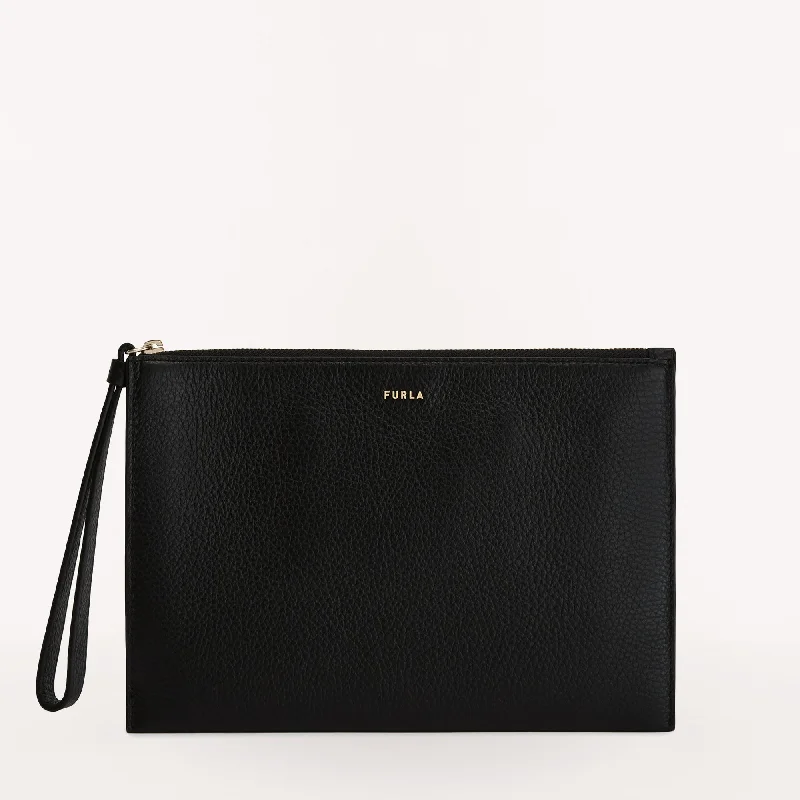 Leather Clutch with Chain Strap in Black for Cocktail PartiesFurla Babylon Envelope M