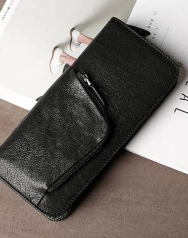 Women's Card Cases with a Hidden Compartment for Secret Storage in GrayLeather Mens Cool Long Wallet Zipper Clutch Wristlet Long Wallet for Men