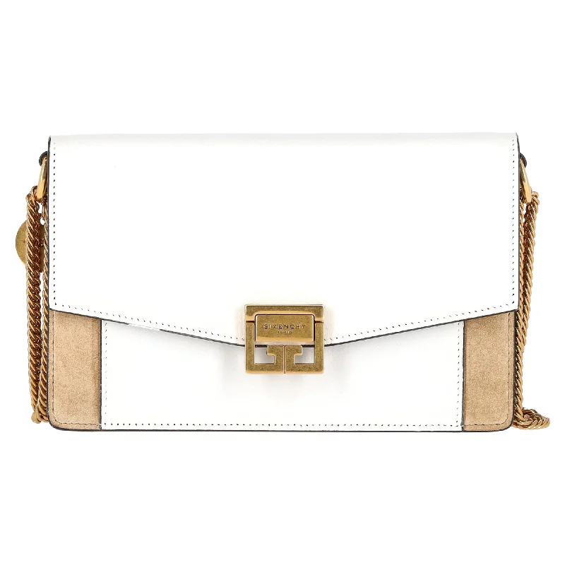 Medium - sized Canvas Crossbody Bag in Beige with Floral Print for Spring OutingsGivenchy Mini GV3 Crossbody Bag in White Leather and Suede