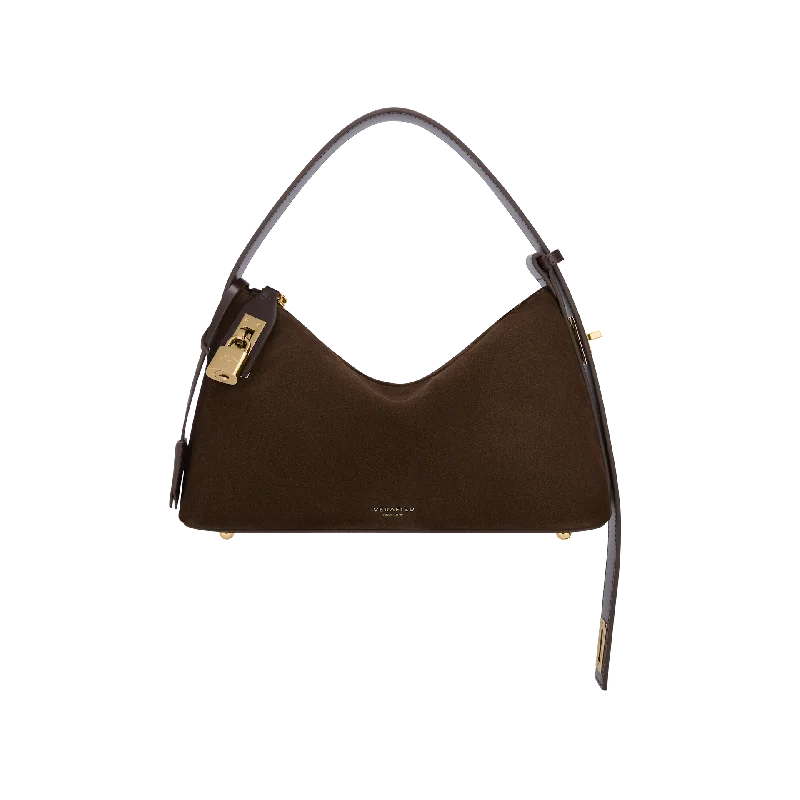 Women's Shoulder Bag with Fringe Details in Brown for a Bohemian StyleGold Espresso Suede Hobo Bag