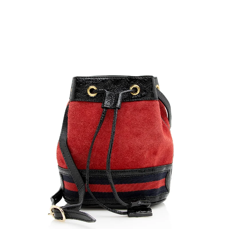 Women's Crossbody Bag with Zippered Pocket on the Back in Red for SecurityGucci Suede Patent Leather Ophidia Mini Bucket Bag