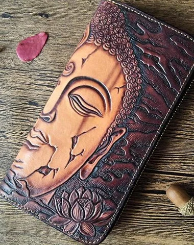 Geometric - Patterned Women's Card Cases in Multicolor for a Modern LookHandmade Leather Buddha&Demon Tooled Mens Long Wallet Cool Leather Wallet Clutch Wallet for Men