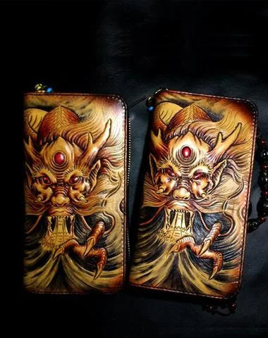 Floral - Printed Women's Card Cases in Pastel Colors for a Feminine VibeHandmade Leather Chinese Dragon Zipper Mens Long Wallet Clutch Cool Leather Wallet Long Tooled Wallets for Men