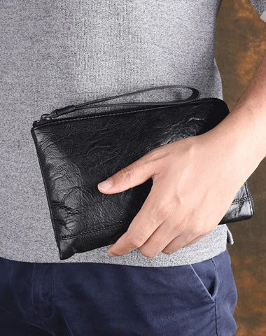 Bohemian - Style Women's Wallet in Orange with Tassels for a Free - Spirited LookHandmade Cool Leather Mens Black Long Wallet Wirstlet Bag Black Zipper Clutch Wallet for Men