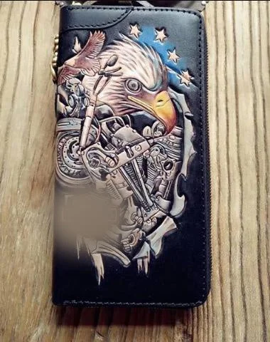 RFID - Blocking Women's Card Cases in Pink with a Zipper Closure for Secure TravelHandmade Leather Mens Clutch Wallet Cool Eagle Tooled Chain Wallet Biker Wallets for Men