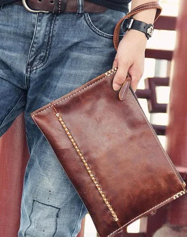 Waterproof Women's Wallet with a Clear ID Window in Green for Outdoor UseHandmade Leather Mens Brown Clutch Vintage Wristlet Wallet Clutch Wallet for Men